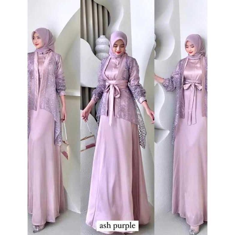 STOK TERBATAS Veloxa Dress Fuji 3 In 1 Dress satu Set Inner Outer Kimono Queenbee Fashion Gamis Musl