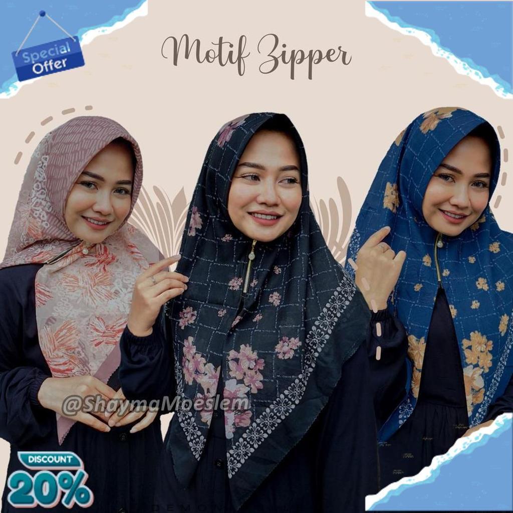 Segiempat Motif Instan Resleting Dagu / Hijab Zipper Motif Segiempat Instan