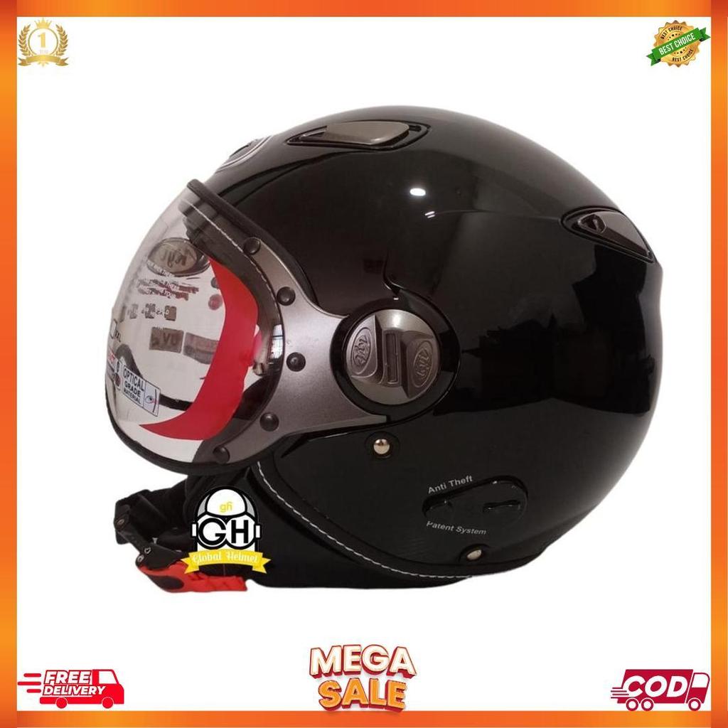 Helm Kyt Elsico Solid Black Gloss Half Face Kyt Helm Half Face Kyt Elsico Hitam Metalik [H2]