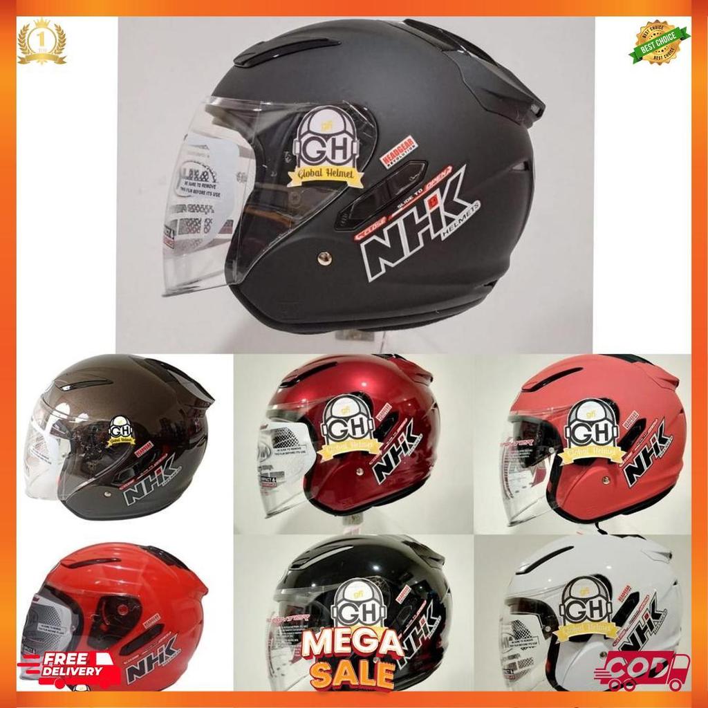Helm Nhk R1 Solid Polos White Double Visor Half Face Nhk R1 Putih [H2]