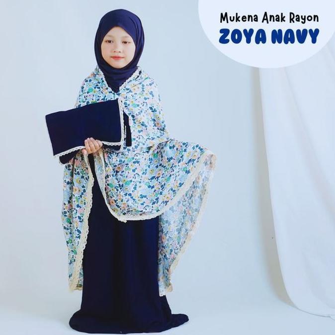 Mukena Couple Rayon Premium Renda Motif Zoya Navy - Mukenah Cantik