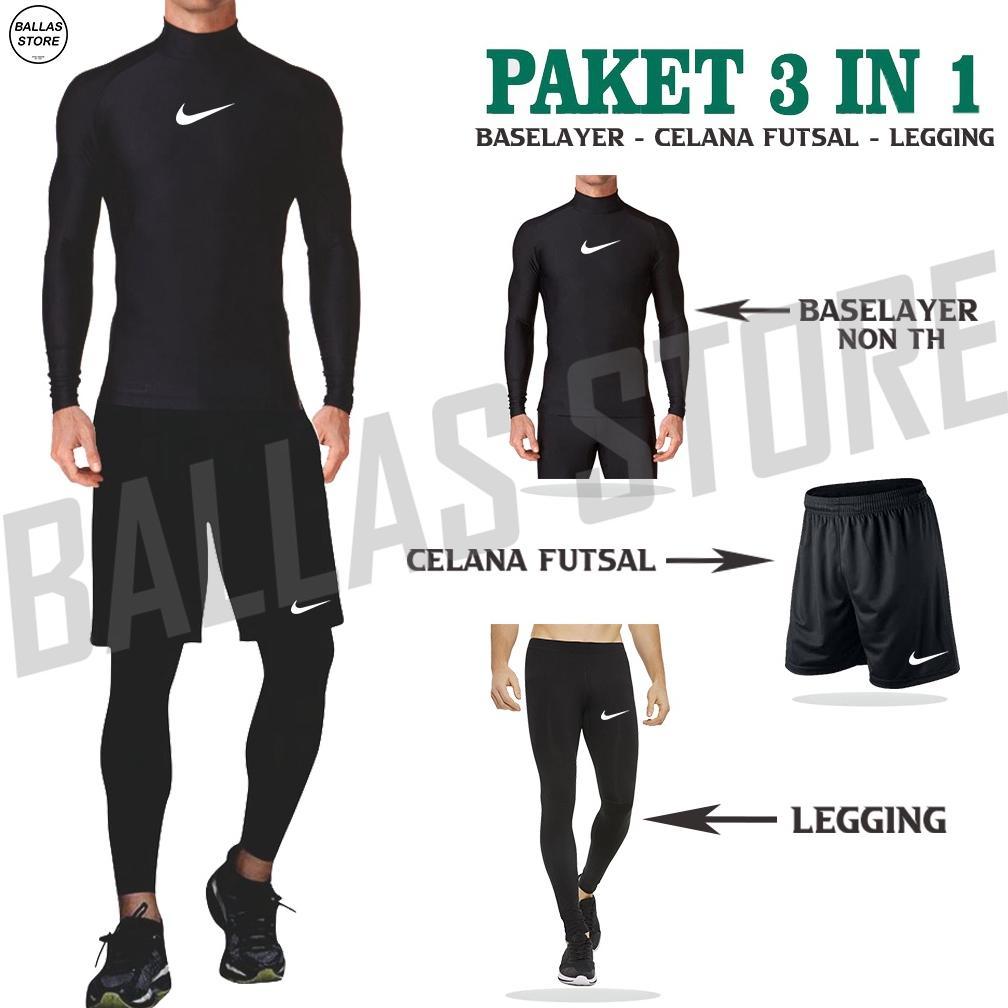 favorit paket setelan baselayer manset leher tinggi legging manset pria dan celana futsal sepeda vol