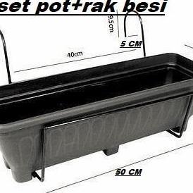RAK BESI+POT/RAK DOUBLE POT BUNGA BALKON / PAGAR / GANTUNGAN POT KOTAK PANJANG TEMPEL PAGAR. BALKON 