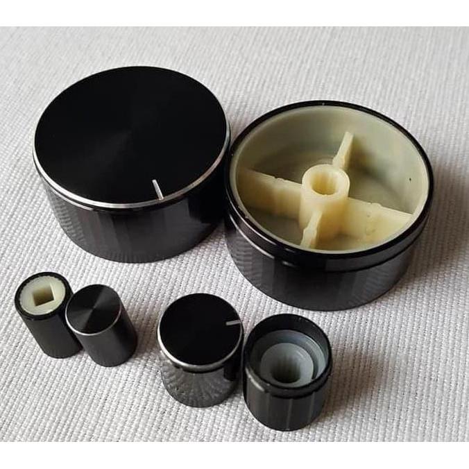 40MM KNOB POTENSIO ALUMINIUM BLACK TUTUP POTENSIOMETER VOLUME PUTAR KNOP 40MM BULAT MIKA HITAM MENGK