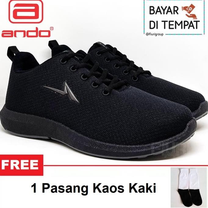 Ando Pino 35-38 Full Hitam Sepatu Olahraga Sport Running Pria