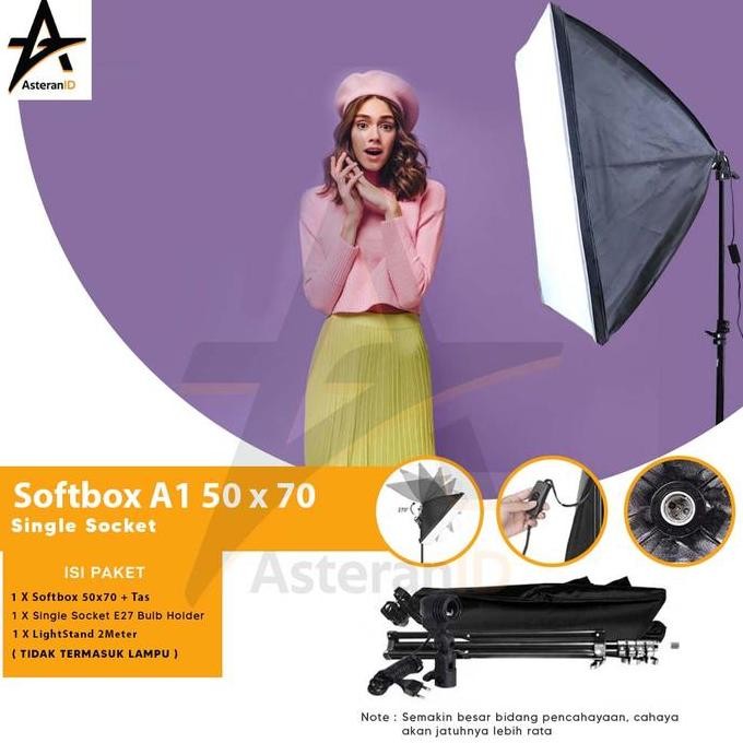 SOFTBOX LIGHTING SOFTBOX SINGLE SOCKET + TIANG STAND LAMP LAMPU - SILVER ORIGINAL DAN TERPERCAYA