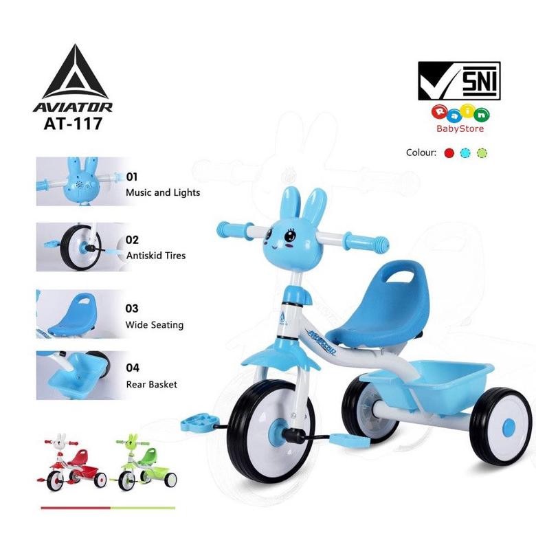(BISA COD) MAINAN ANAK SEPEDA RODA TIGA AVIATOR AT-117 / TRICYCLE AVIATOR AT 117 / AT117 MUSIK LAMPU