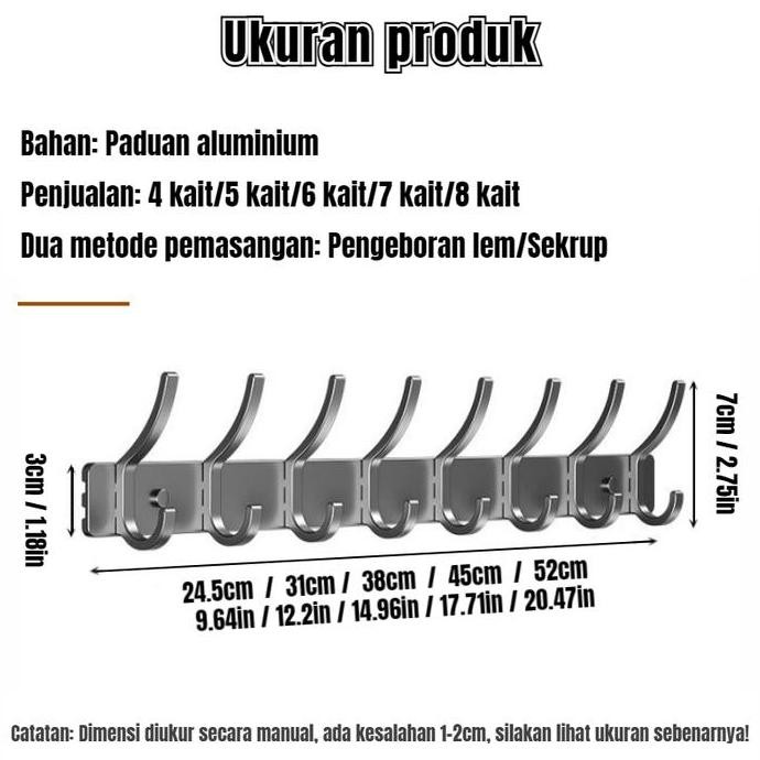 Promo Gantungan Pintu Pakaian Bebas Bor Gantungan Dinding Penyimpanan Aluminium Rak Organizer Gantun