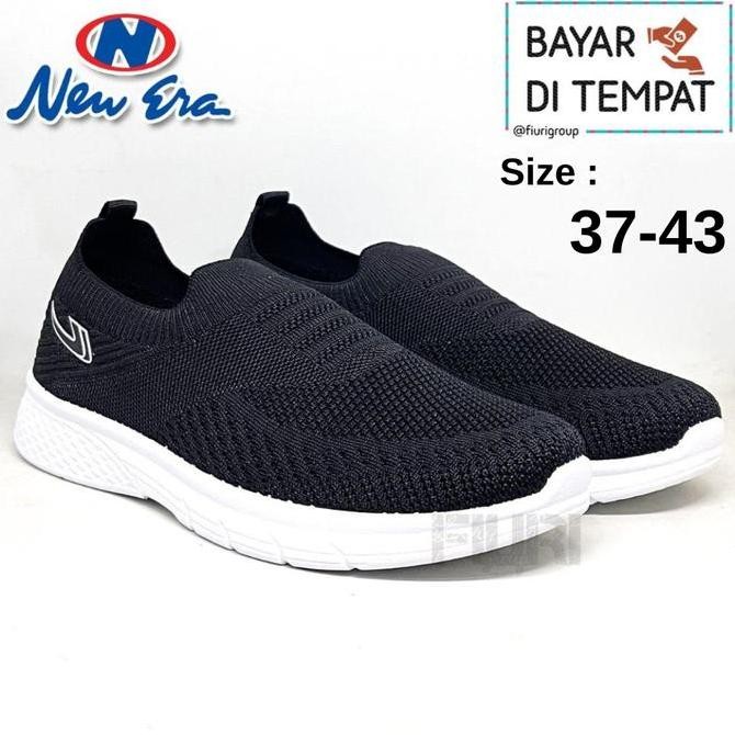 Fiuri - New Era  - Winda 37-41 Hitam Putih - Sepatu Sneakers Slip On Wanita - Sepatu Knit Rajut - Se