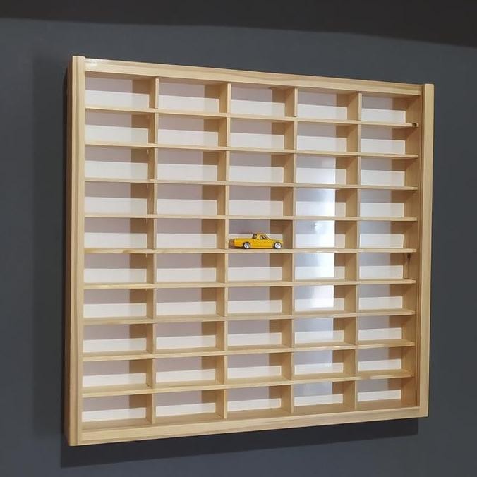 rak Hotwheels isi 50 full kayu cover acrylic - rak Hot Wheels