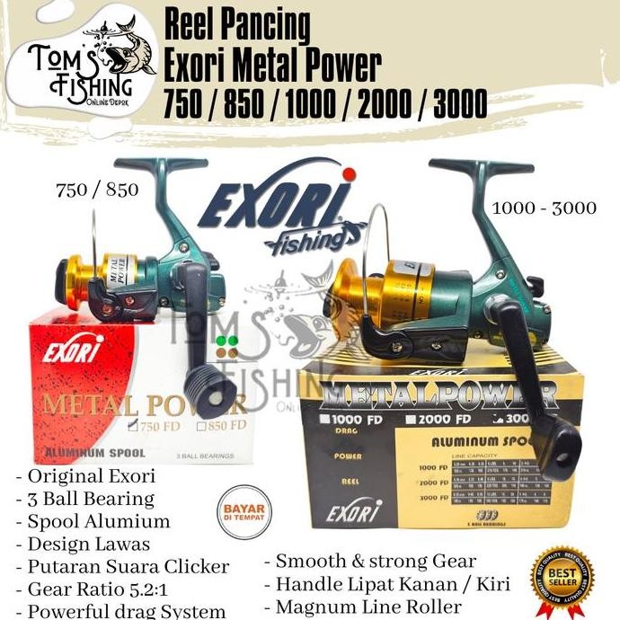 Reel Pancing EXORI METAL POWER 750 - 3000 Almunium Spool (3 Bearing) Design Lawas - Toms Fishing