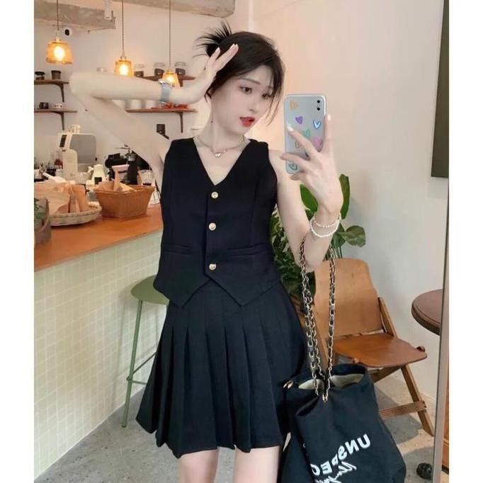 Promo Set7265 Eonie Tweed Vest With Pleated Skort Set Cod