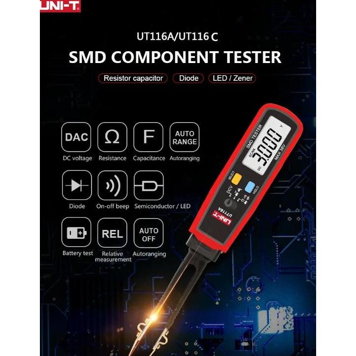 BECQUEREL- UNI-T SMD Tester Multitester Resistor Capacitance Baterai UT116A/UT116C Kelistrikan