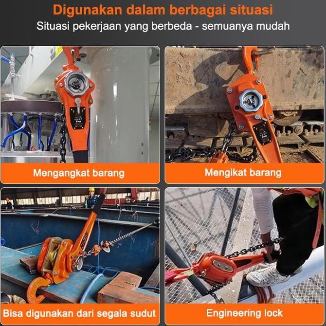 FUSHIGURO- Kotrek Rantai Angkat Lever Hoist - 1t/2t 1.5M/3M Manual Lifting Crane untuk Bongkar Muat,