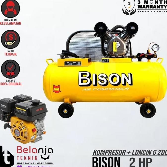 JINICHI- Bison Mesin Kompresor Angin 2 Hp Loncin G 200 6.5 Hp Air Compressor