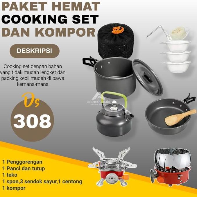 Paket Hemat Cooking Set Nesting DS 308 Kompor Camping Outdoor