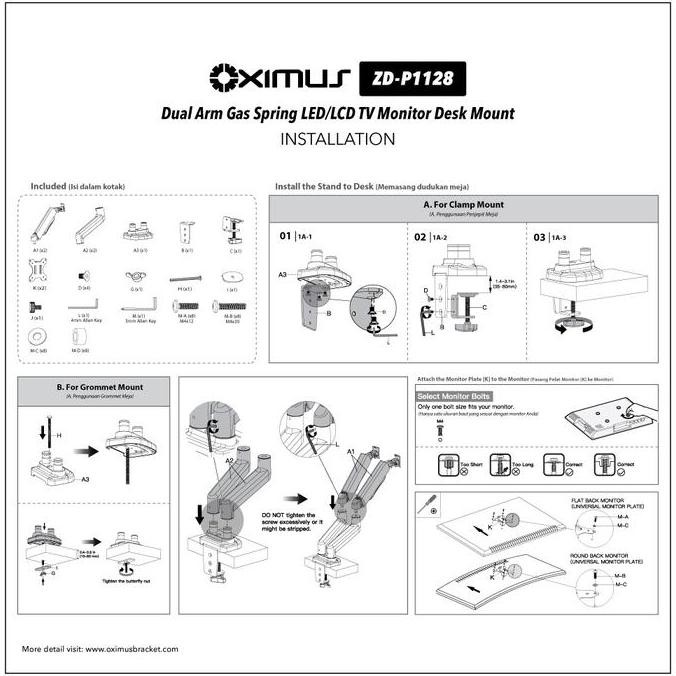 Bracket TV Monitor LED LCD Gas Spring OXIMUS ZDP1128 1128