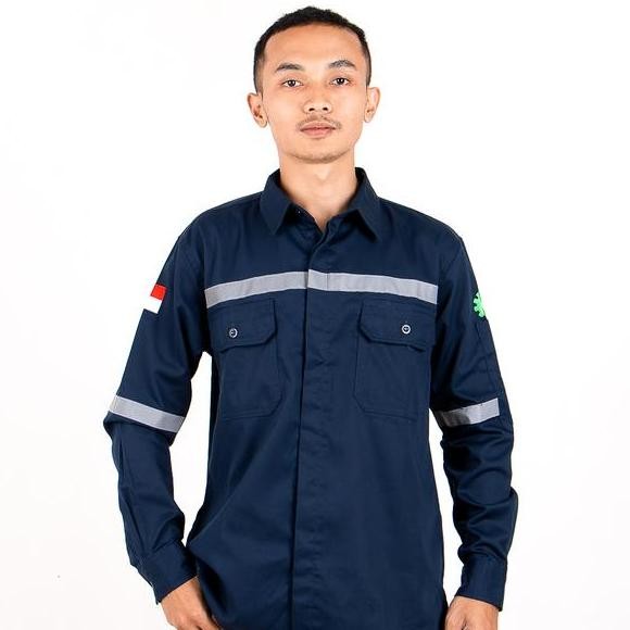 Baju Kemeja Safety Weak Navy Seragam Kerja Teknisi Proyek K3