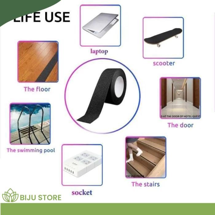 STIKER LAKBAN TEMPEL LANTAI ANTI SLIP TAPE LICIN PLAKBAN ASPAL PASIR SILIKA PVC KASAR LEBAR 5CM PANJ