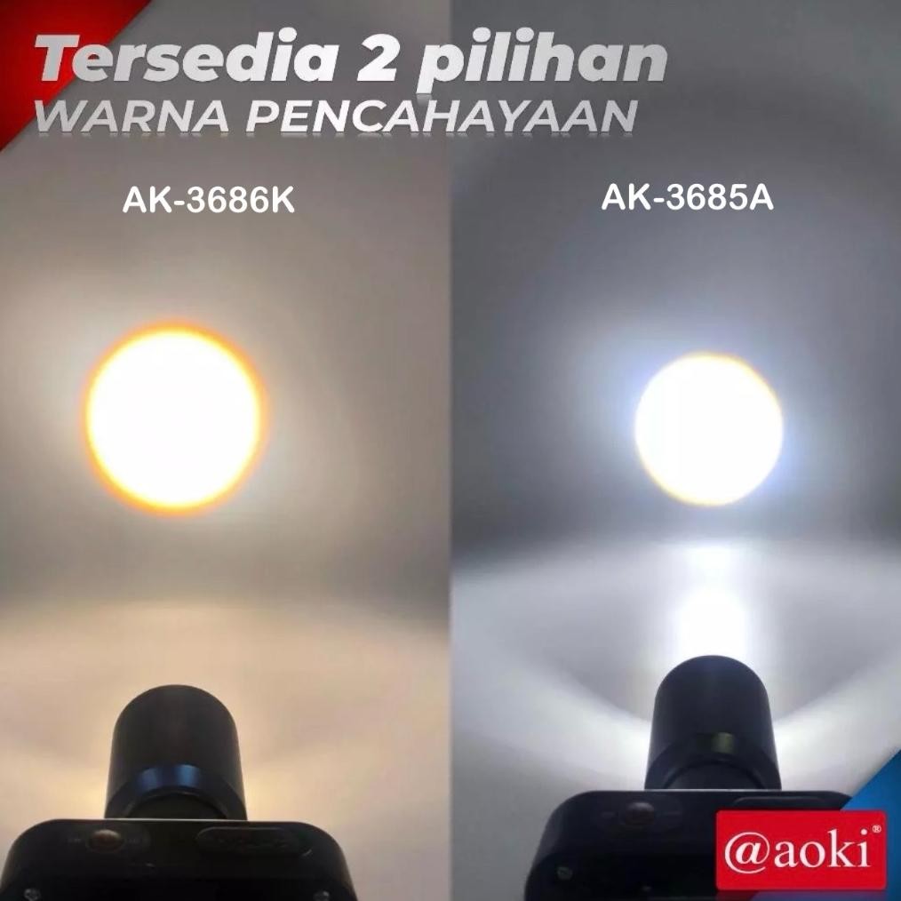 Senter Kepala Super Terang 60W AOKI Fokus dan Penyebaran Zoom, Senter Kepala AOKI AK-3685A dan AOKI 
