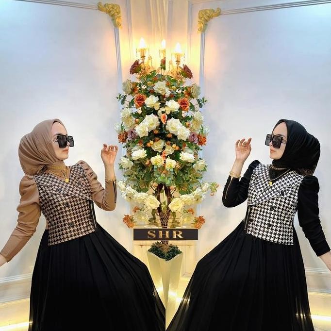 Promo NEW SHR MAXI DRES ROMPI HONSTOOTH CERUTY MIX RAJUT ORI SHR COD