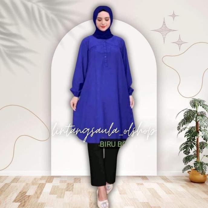DF156>> Tunik polos viscose jumbo biru elektrik
