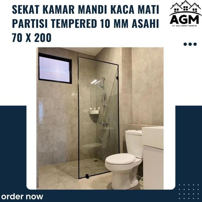 sekat kamar mandi kaca mati partisi tempered 10 mm Asahi 70 x 200