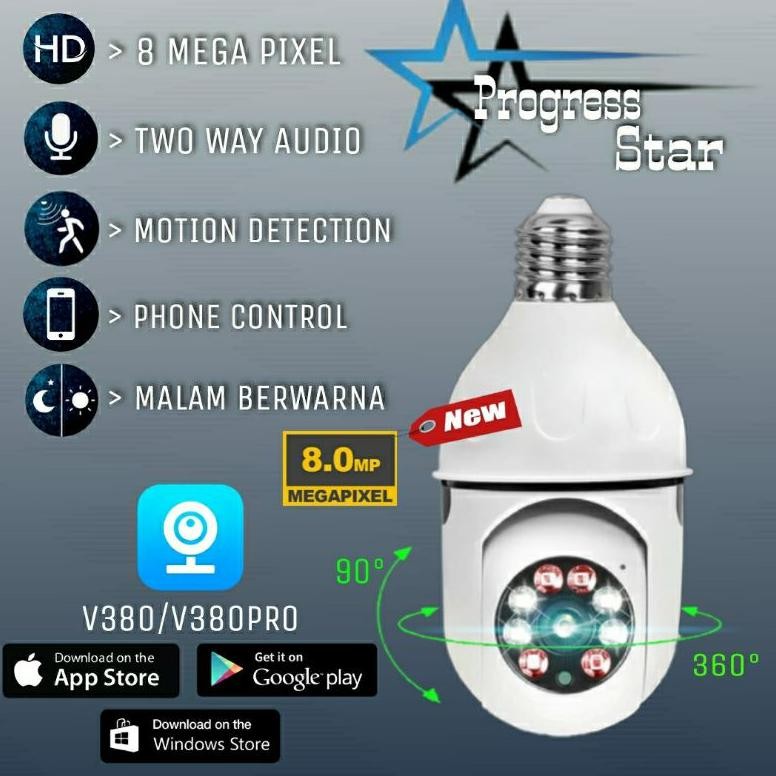 New Ptz mini CCTV Lampu spy camera 8MP Aplikasi V380 / V380 PRO kamera cctv