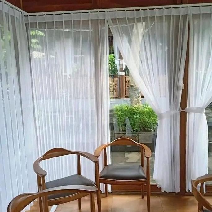 Vitrase Lapisan Gorden Jendela Pintu Lebar 1 Meter Dan 150 Tirai Hordeng Transparan Kain Putih Kotak