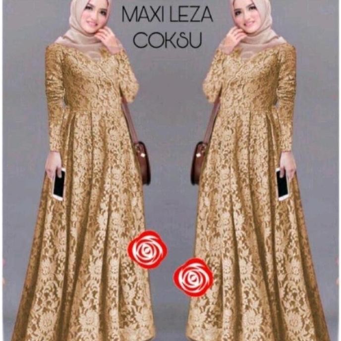 DF212>> MAXI LEZA GAMIS FULL BRUKAT/GAMIS PESTA MUSLIMAH/Ukuran=L-XL-3XL/JUMBO Karet Muslim Dress Wa