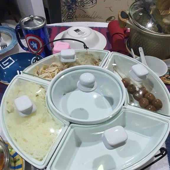 Prasmanan Putar Tutup Kaca 16 Inch 5 Lubang Medium Porselen Home Line