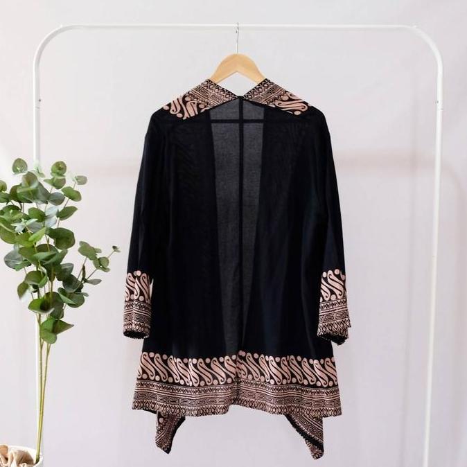Atasan Batik Outer Berlengan Hitam Modern Wanita Outer Batik Cardigan Batik Kantor Batik Viscose Bat