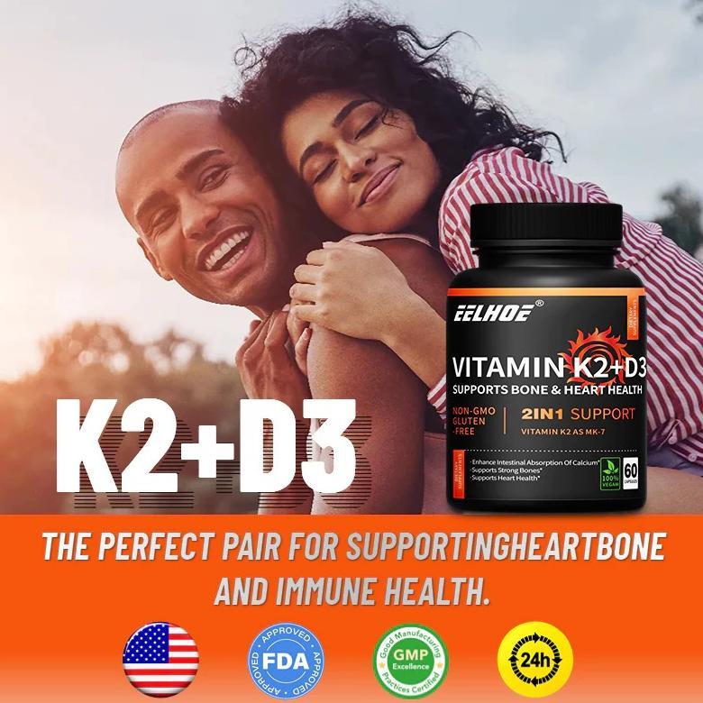 (Promo) Ellhoe Usa Vitamin K2 90 Mcg D3 5000 Iu 60 Kapsul K2+D3 5000Iu Original