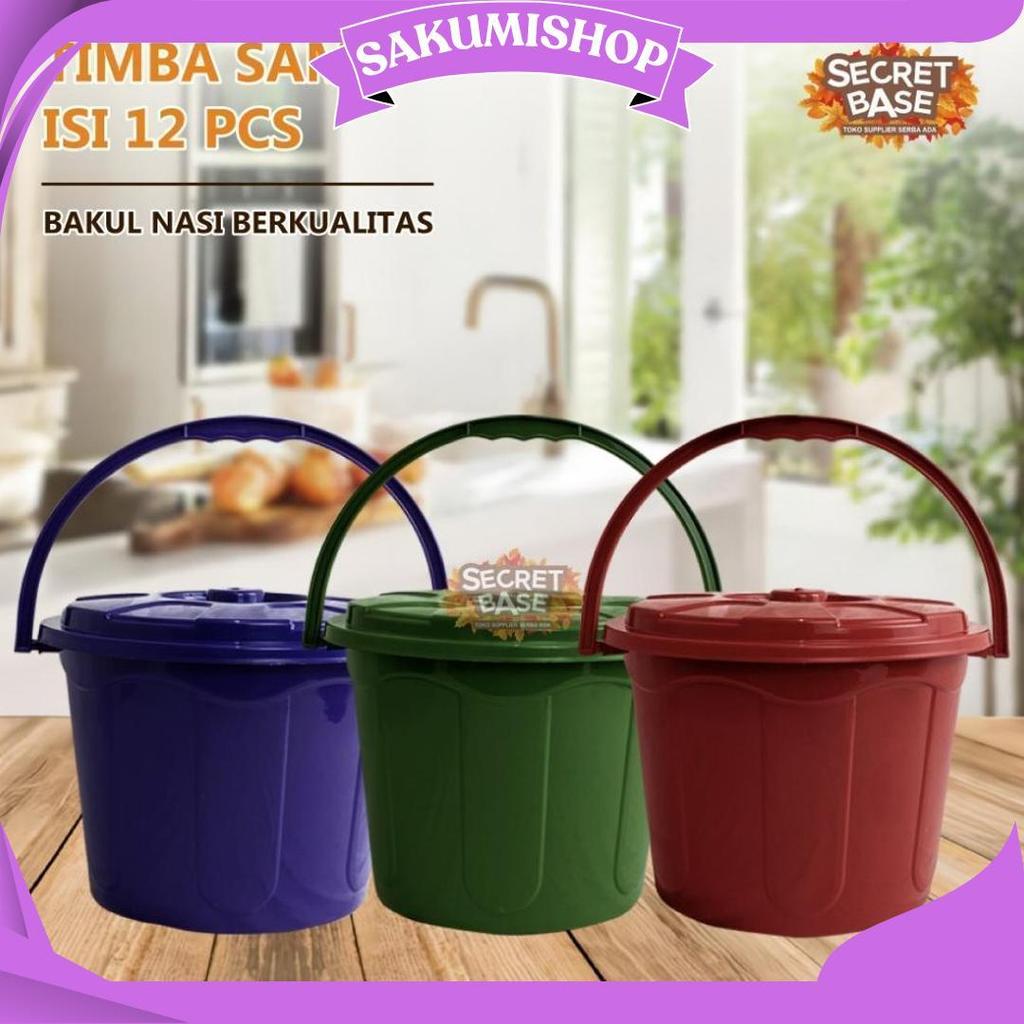(Isi 12Pcs) Timba Samir - Baskom Hajatan Lusinan Murah / Ember Tutup / Bakul Nasi Plastik Ori