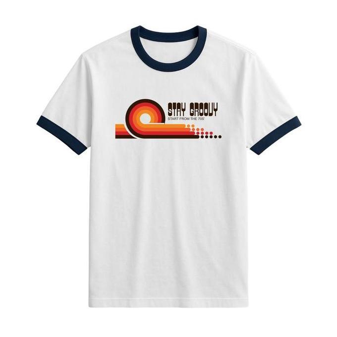 Kaos Retro Vintage 1970s Style Stay Groovy Ringer EA