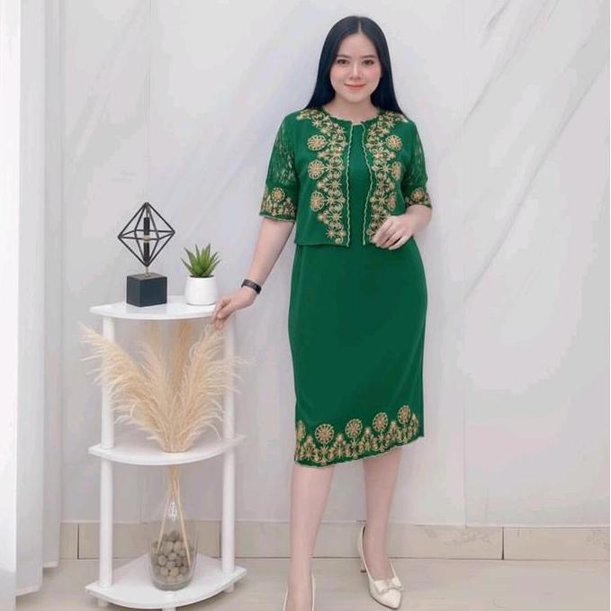 Promo DRESS kode 8353  *ROMPI LEPAS* Original Bordir  Material : SCUBA & brukat Pesta Brokat Motif C