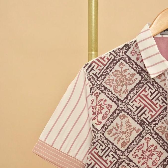 Kemeja Cowok M1141 Tangan Pendek Dusty Pink