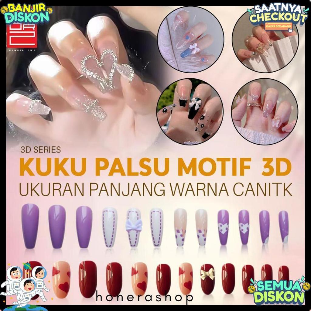 50% Off Kuku Palsu 3D Nail Art Timbul Lucu Fake Nails Panjang Estetik Esthetic Elegan Elegant Motif 