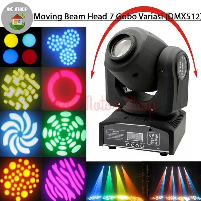 MI-GUSTASTU Mini Beam Moving Head Moving Beam Lampu Panggung 7 Gobo Variasi DMX512
