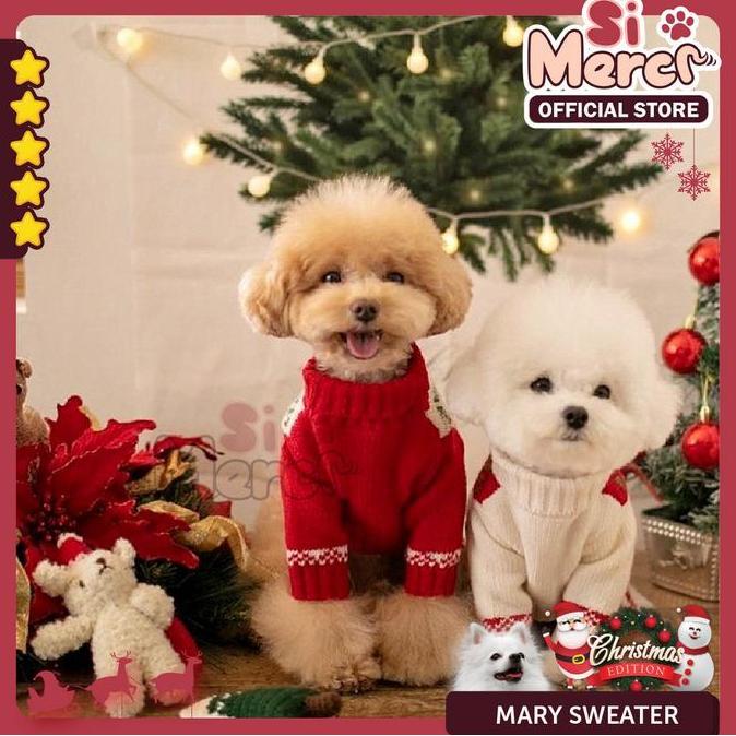 Si Merci Baju Sweater Turtleneck Hewan Natal Couple Anjing Kucing Rajut Christmas | Mary Sweater ZS