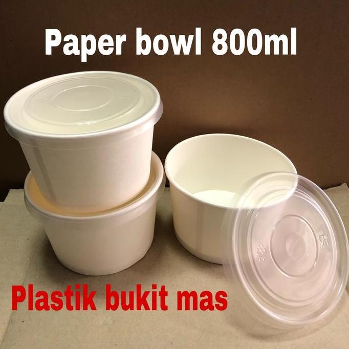 Paper bowl 800 ml dengan tutup / mangkok mangkuk kertas 800 ml + tutup