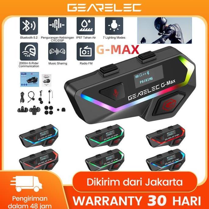 G-MAX BLUETOOTH HEADSET HELM SEPEDA MOTOR 6 ORANG INTERCOM 2000M ORIGINAL DAN TERPERCAYA
