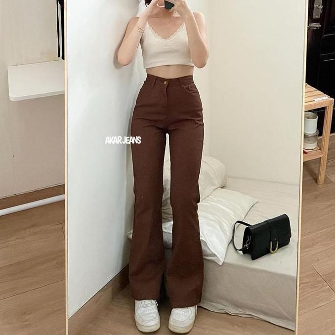 DITJINS - HW Cutbray Long Jeans Stretch Coklat Celana Nyaman AS