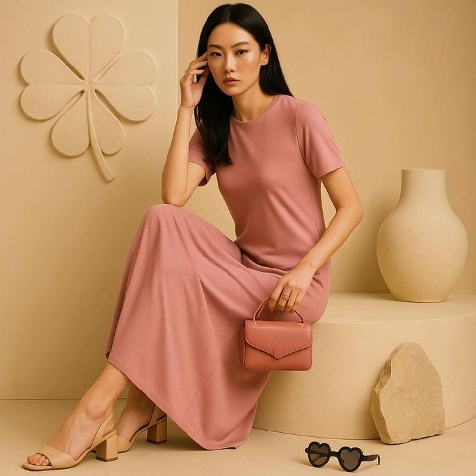 Promo Manset Gamis Kaos Lengan Pendek JADECLOVER T192 Baju Panjang Wanita COD