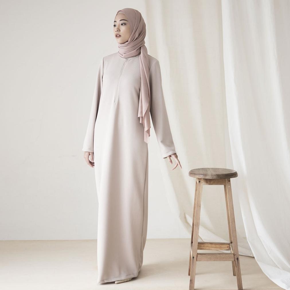 Smara by Aska Label - Basic gamis polos bahan knit busui friendly lengan panjang warna coksu, hijau,