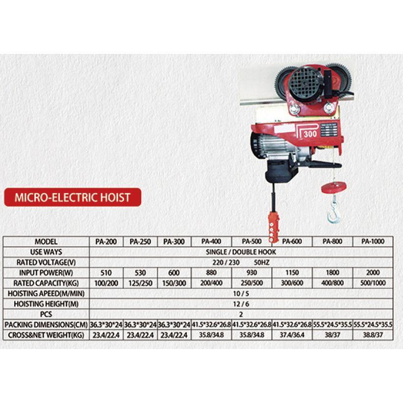 Hugo - Electric Hoist / Mini Hoist / PA Hoist - PA200 / PA300 / PA800 / PA1000 Katrol