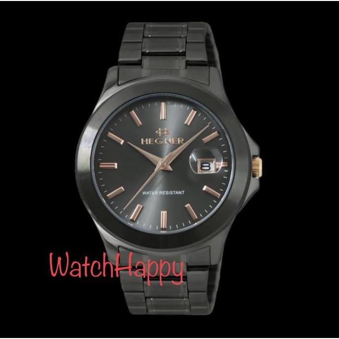 HEGNER 223 HW223 HW 223 MEN FULL BLACK STAINLESS STEEL INDEX ROSE GOLD