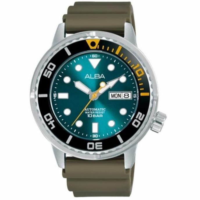 Jam Tangan Pria Alba AL4249X1 Automatic Emerald Green Dial Silicone Strap AL4249