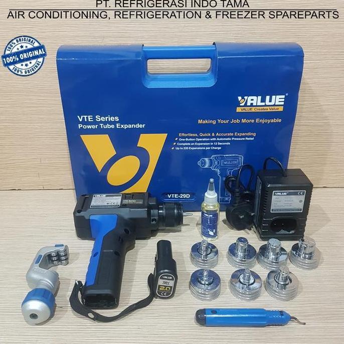 MARIGOLD Power Tube Expander VALUE VTE-29D OD = 3/8" - 1-1/8" ( 7 Headers ) + Reamer VTT-5 + Cutter 