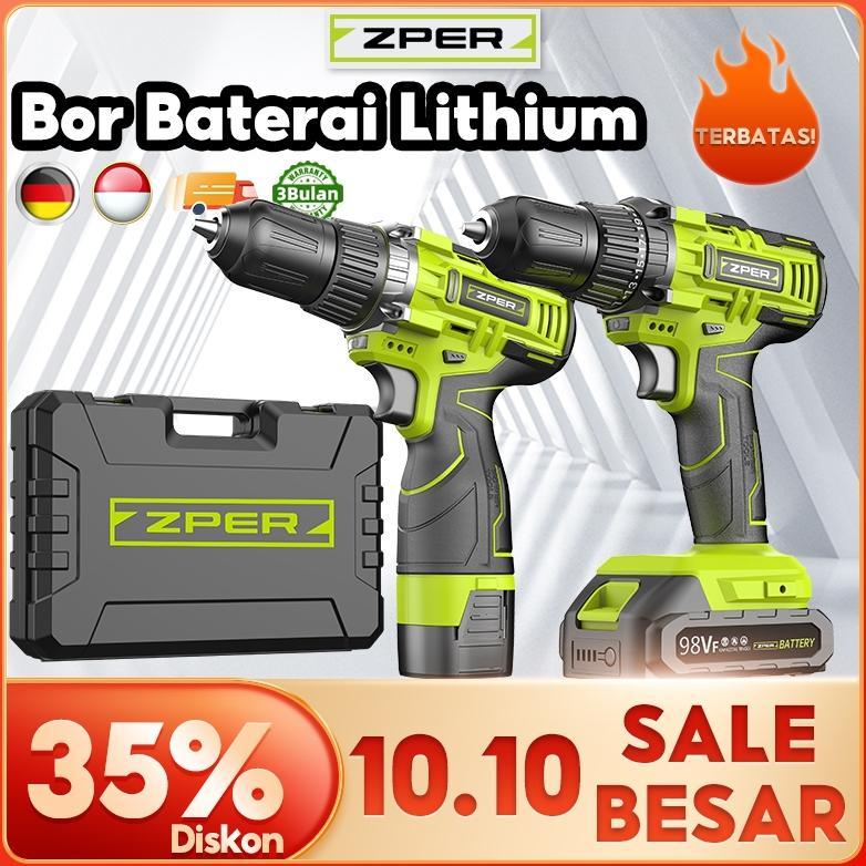 ZPER Bor Baterai Mesin Bor Cordless Listrik Cas Tangan Bor Tanpa Kabel Bor Lithium ZP011 COD